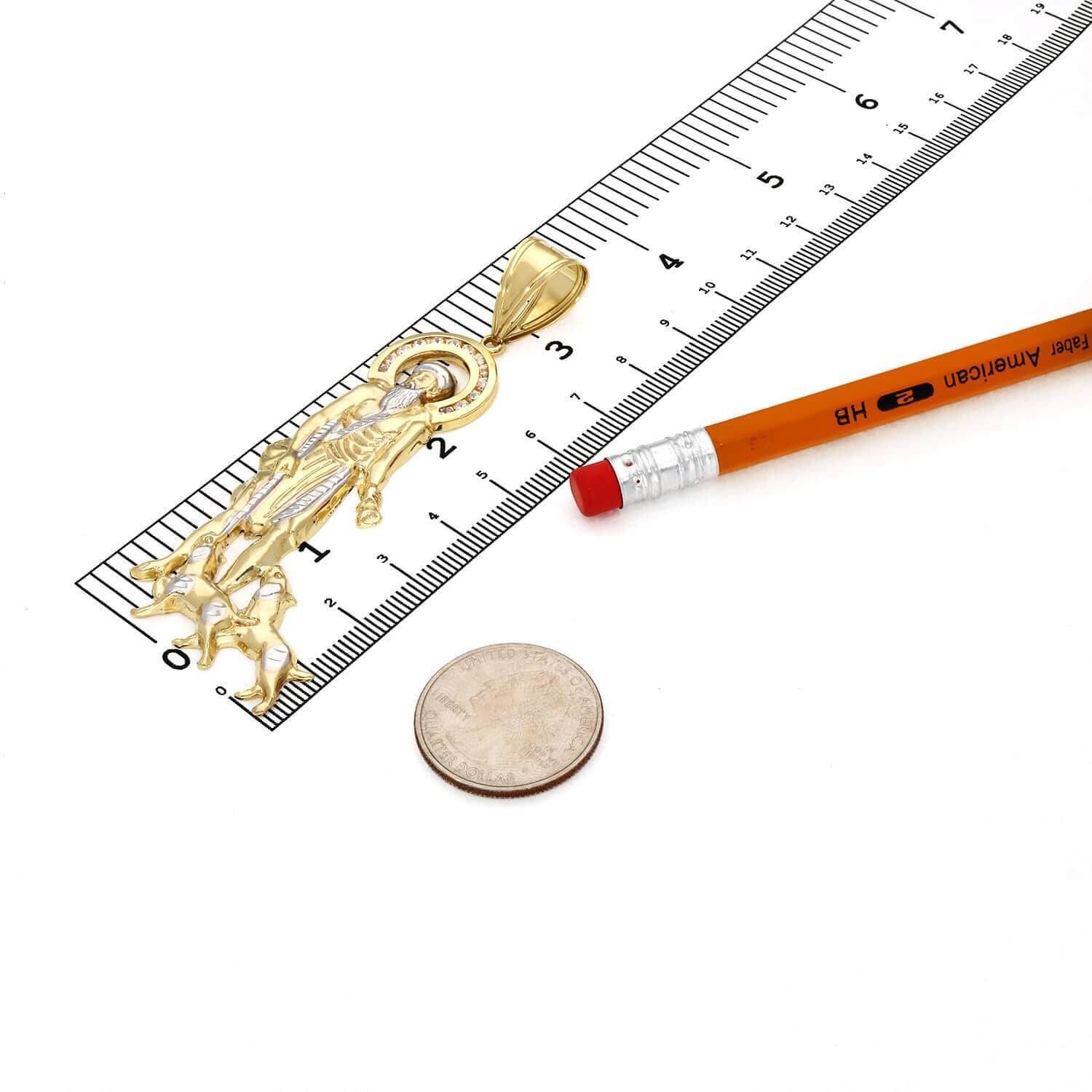 10K Real Gold Yellow Diamond-Cut Religious Saint Lazarus Pendant 3.41″