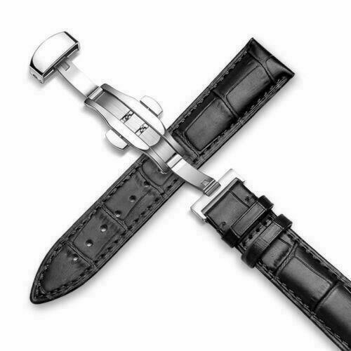 18-24MM Replacement Genuine Leather Watch Band Wrist Strap Kit Butterfly Buckle