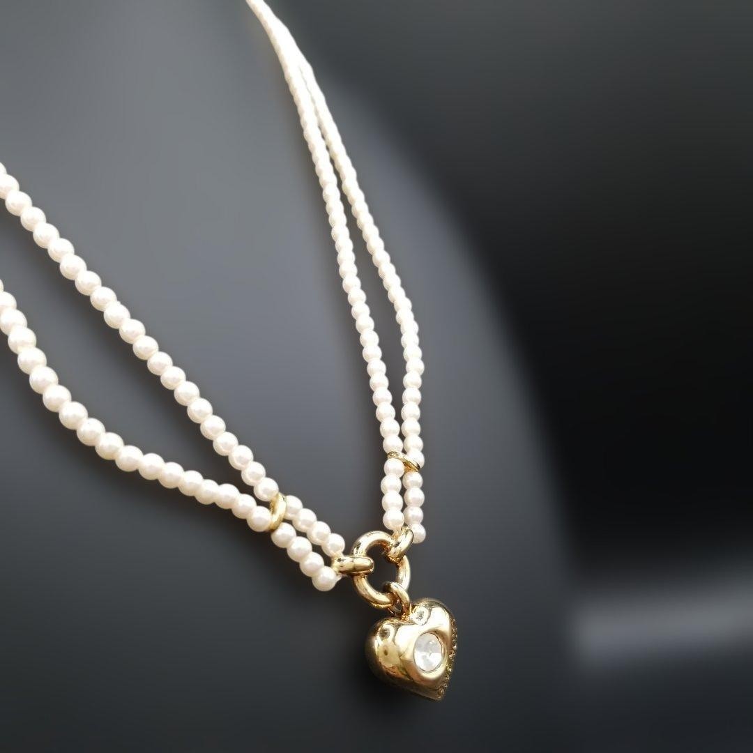 GIVENCHY Pearl Heart Motif Necklace Pendant Gold Tone Length 40cm Accessory