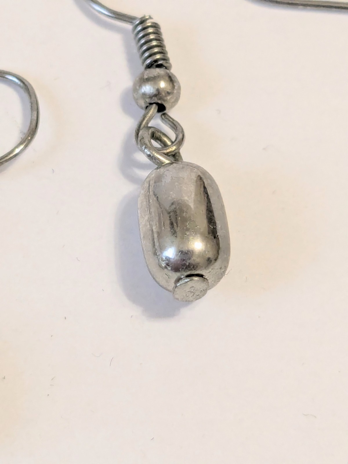Silver Tone Hook Dangle Earrings With Metal Beads. 1″. Minimalist.