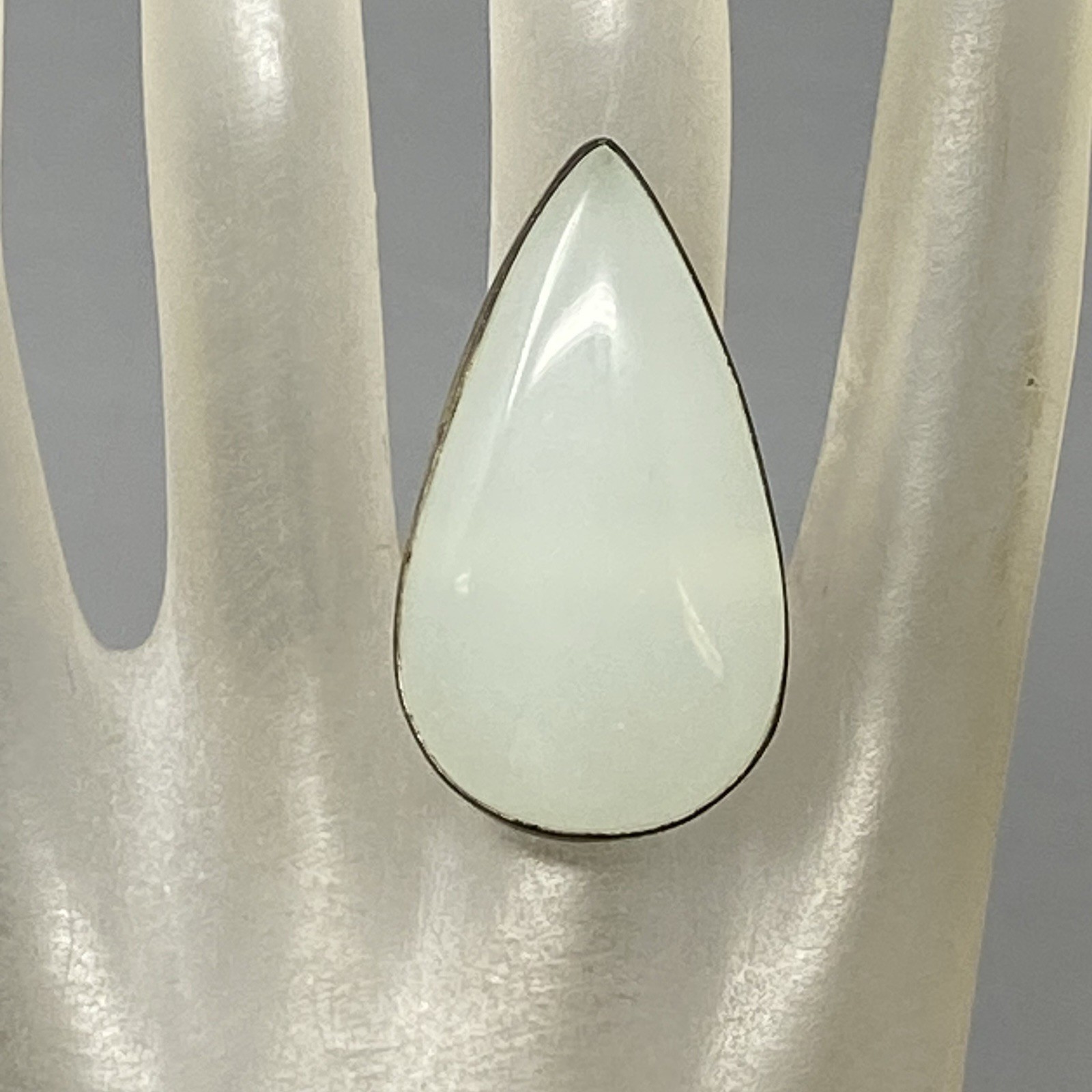 Creamy White Stone Ring Large Teardrop Chunky Retro Bohemian Marked 925 Size 8