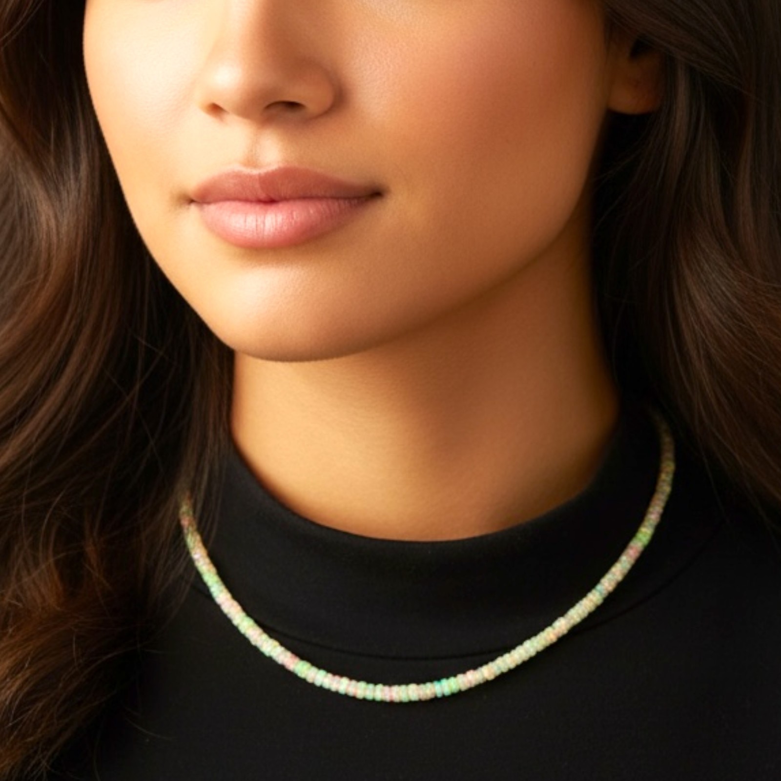 18 Inch Natural Ethiopian Opal Beads Necklace Flashy Cabochon Gems 925 Clasp