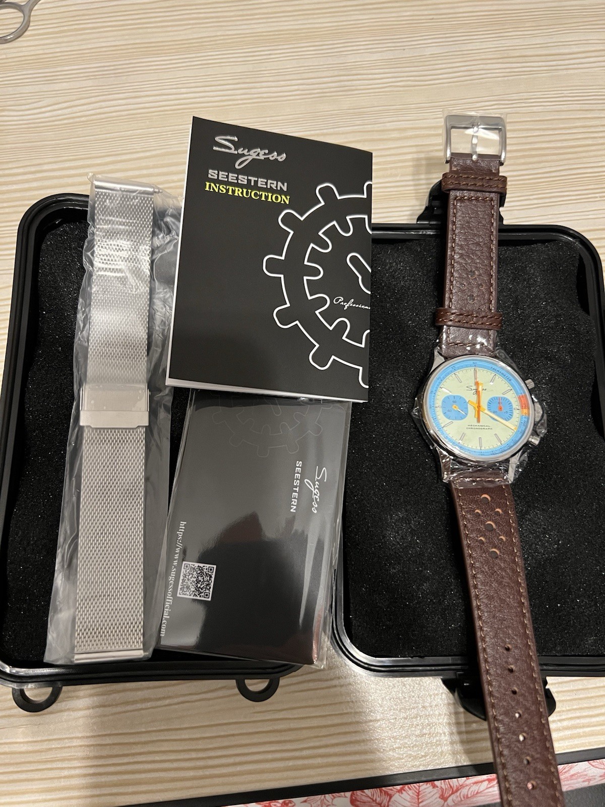 Sugess Pilot Watch 40mm ST19 Swanneck Movement Teal blue Dial with Brown Leather