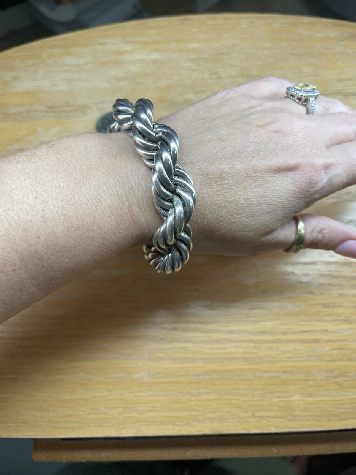 Massive Vintage Taxco Mexico 950 Silver Heavy Twisted Rope Toggle Bracelet 127g