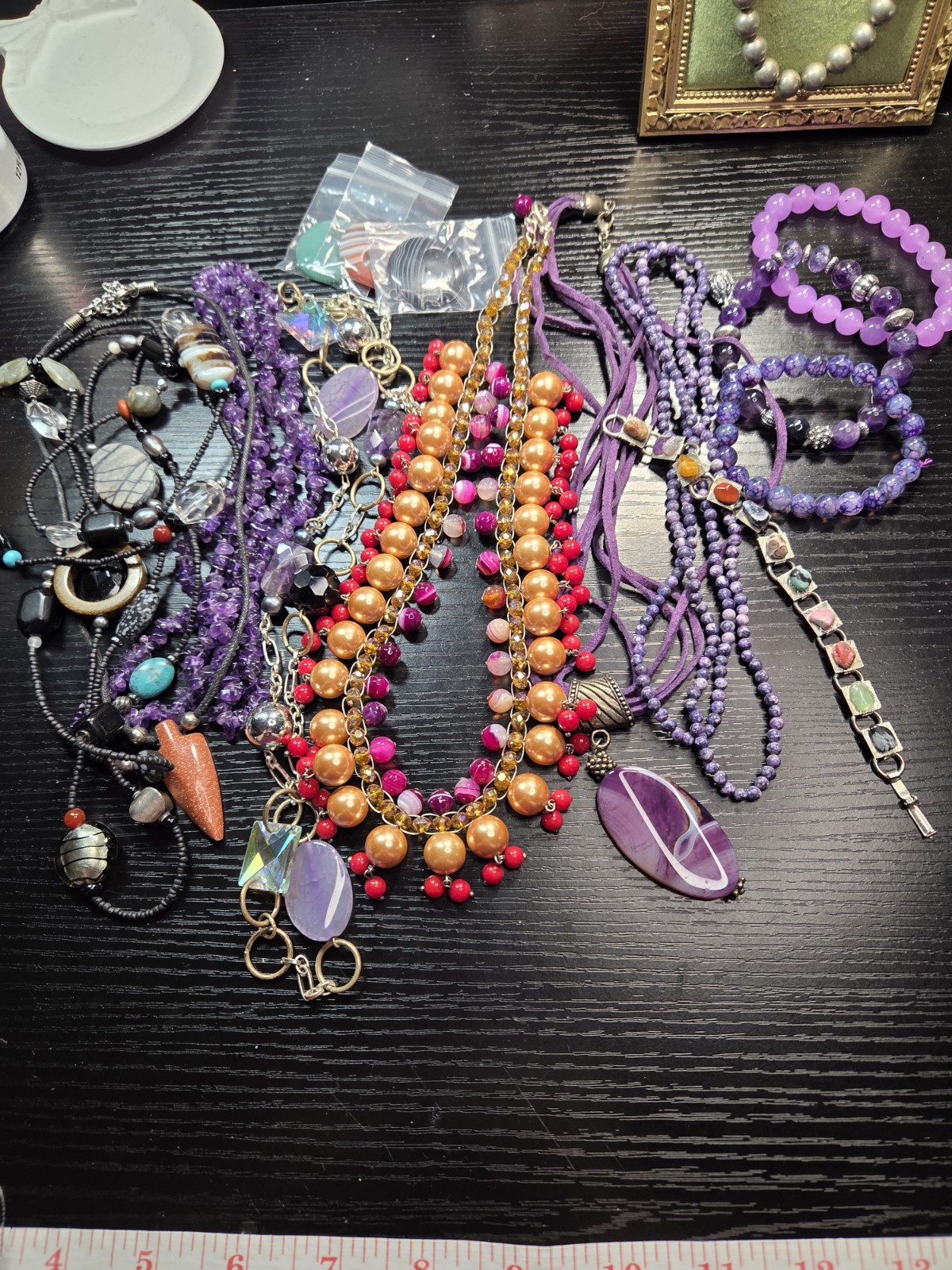Mixed Stone Jewelry Lot Amethyst Agate Necklaces Bracelets Pendants 14pc