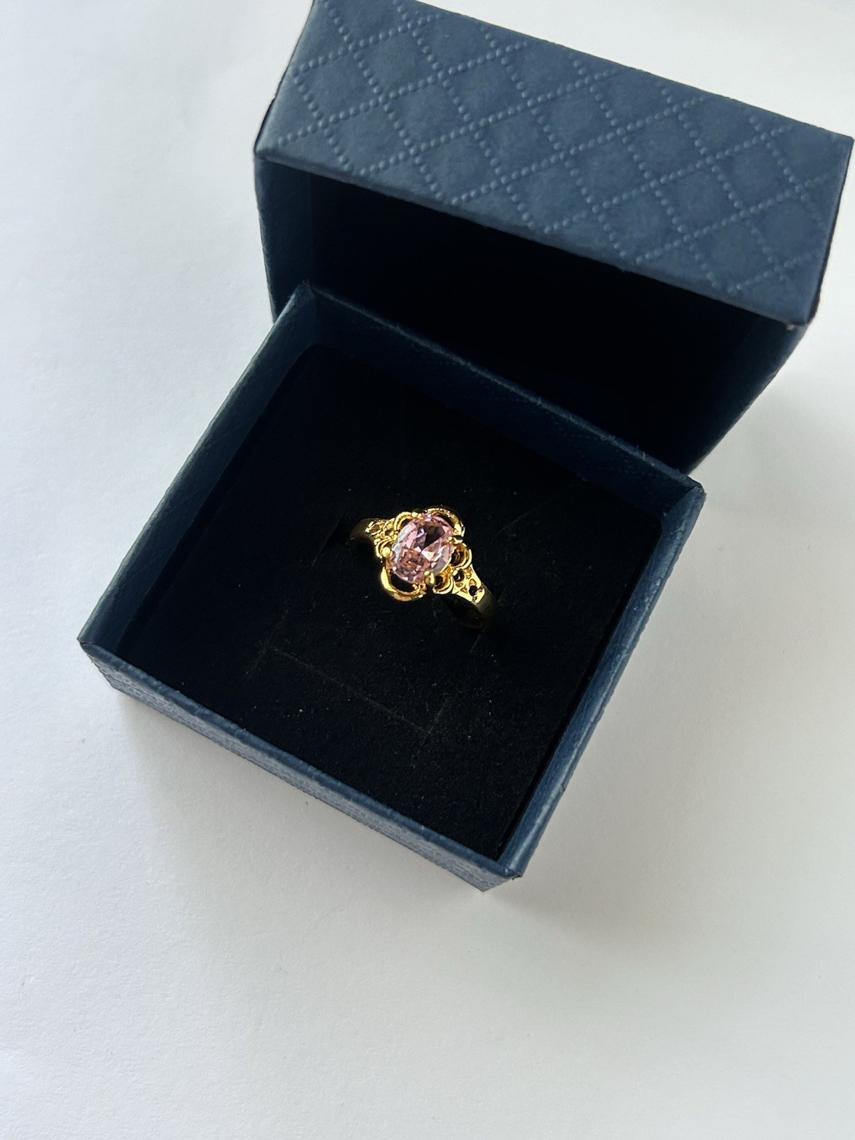 Vintage Pink Cubic Zirconia Ring Gold Plated Womens Size 6.5