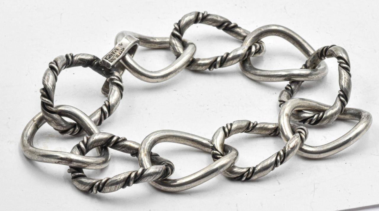 Estate Designer signed Albino A Manca Sterling Silver oval cable 7″ Bracelet