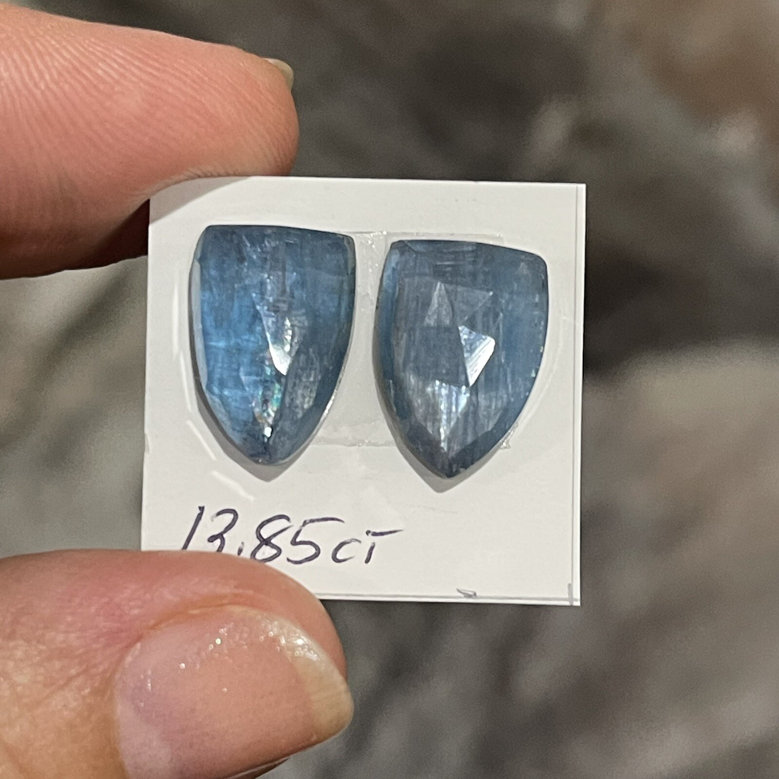 13.85ct 14x10x4.7mm Pair Aqua Blue Kyanite Shield Cut Faceted Cabochons Gems