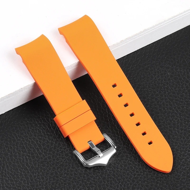 Curved End Silicone Bracelet Rubber Watch Band Strap Butterfly Clasp 18-24mm