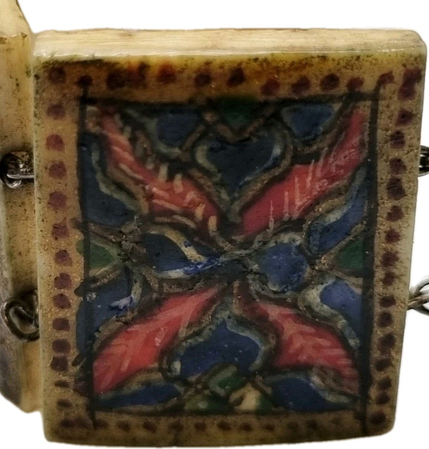 Antique Eastern European Folk Art Bone Panel Bracelet, Sterling Silver, c.1900