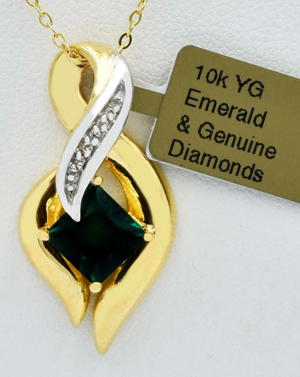 AAA EMERALD 1.90 Cts & GENUINE DIAMONDS PENDANT 10k GOLD – MADE IN USA – NWT