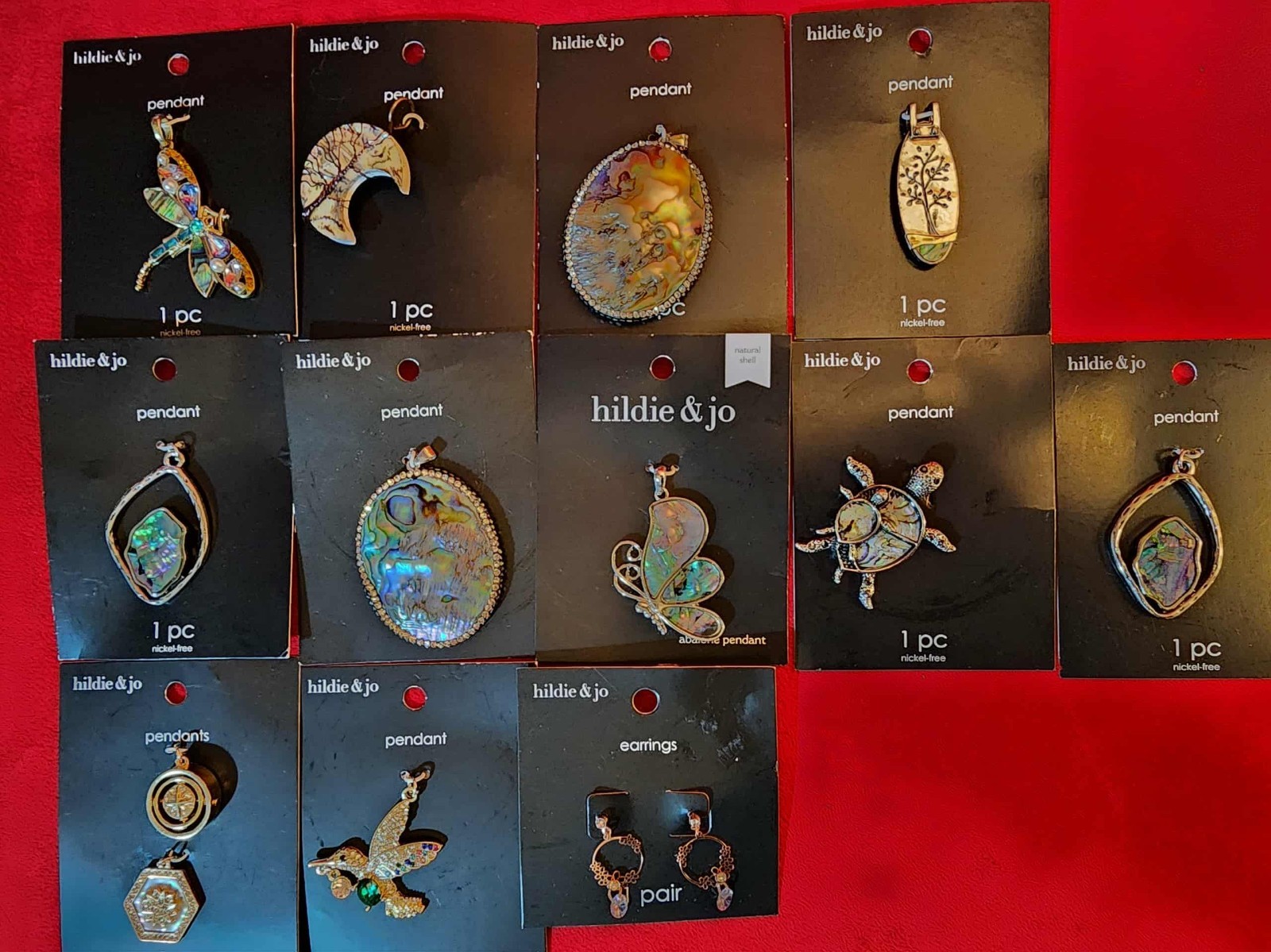 HILDIE JO ABALONE SHELL Pendent Lot Turtle Dragonfly Bird Earrings Crystals NEW