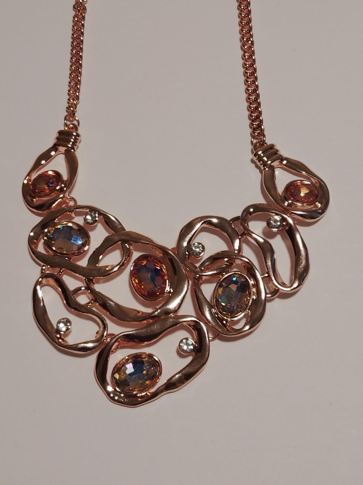 Rose Gold Plated Statement Cable Chain Necklace Multicolor Crystal Adjustable