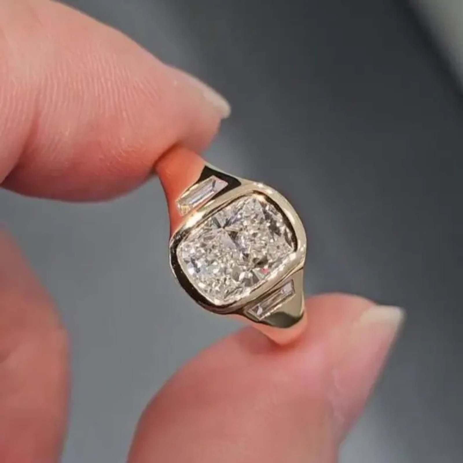 2 Carat Cushion Lab Grown Diamond Engagement Ring | 14k Yellow Gold VVS VS