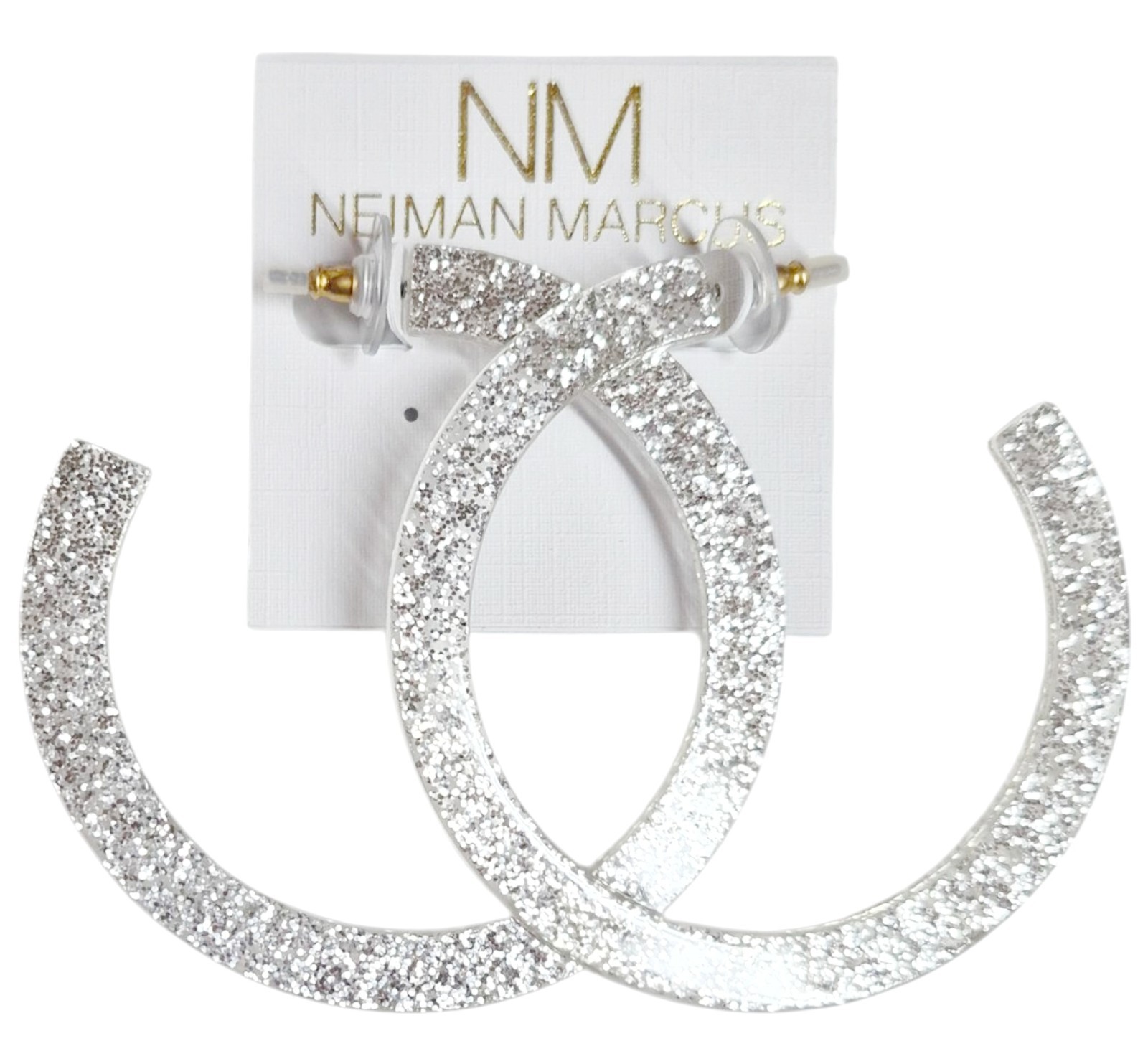 Stella & Ruby Glitter Resin Hoop Earring Silver Glitter Semi-Transparent NWT