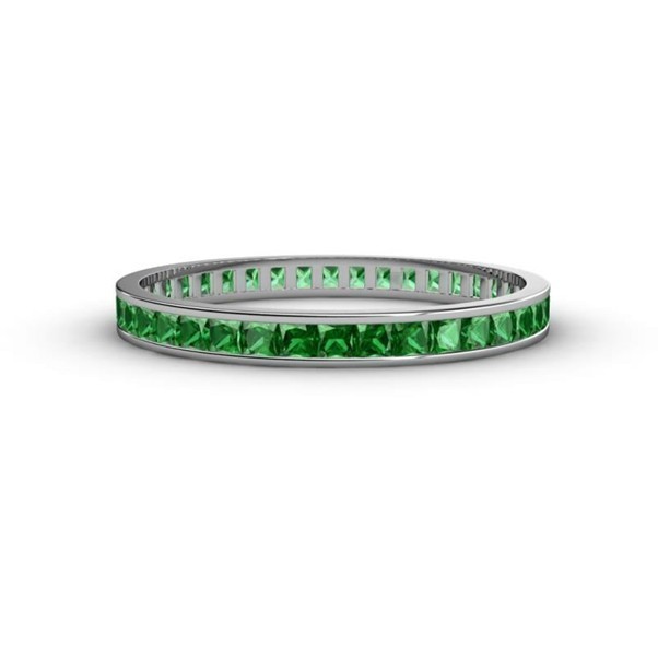 2 MM Channel-Set Princess Cut Emerald Eternity Band Ring 925 Sterling Silver