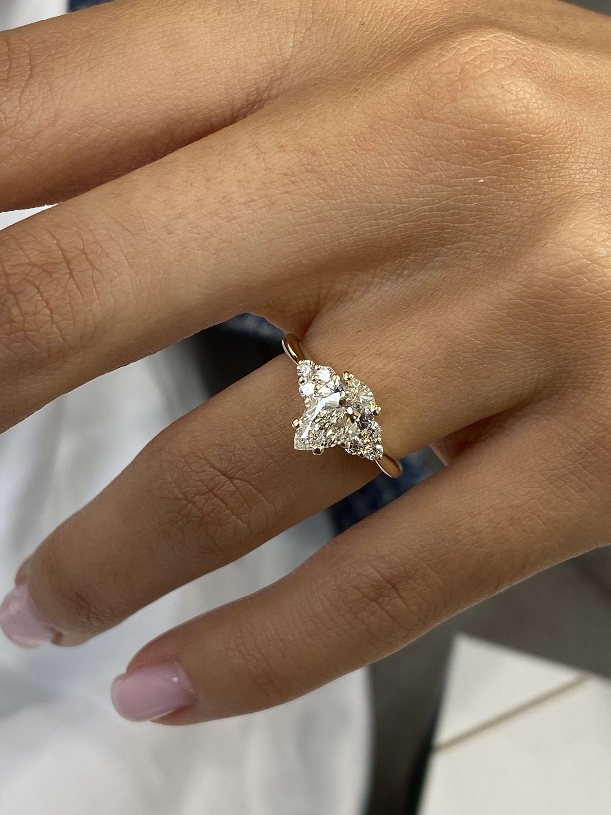 Proposal Ring Yellow Gold 1.2ct IGI Certified E/VVS2 Pear Lab Created Diamond