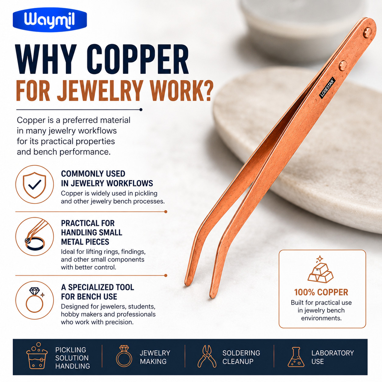 Copper Tongs Curved Tip Copper Tweezers For Pickler Jewelry Pickling Solution
