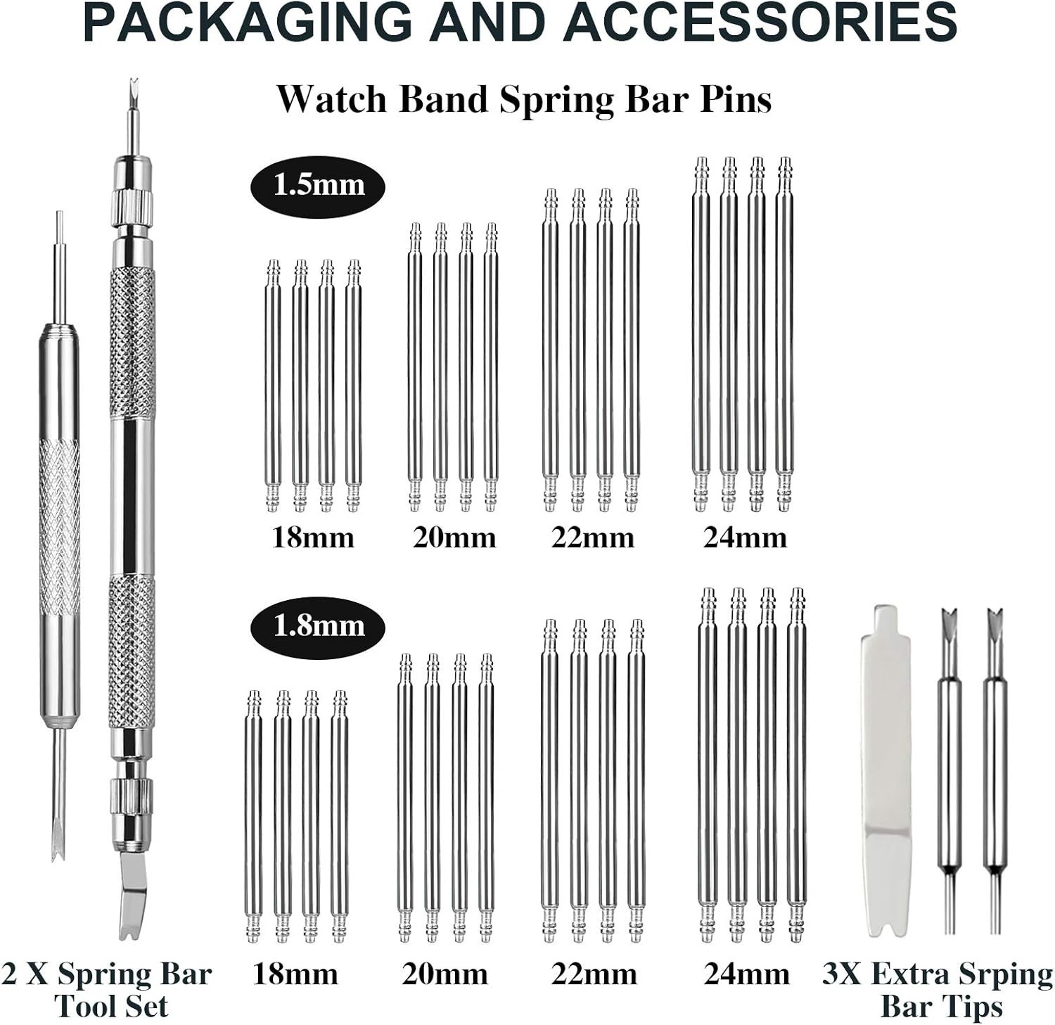 Versatile Watch Pin Replacement Kit with Tools – 316 Stainless Steel, 18-24mm