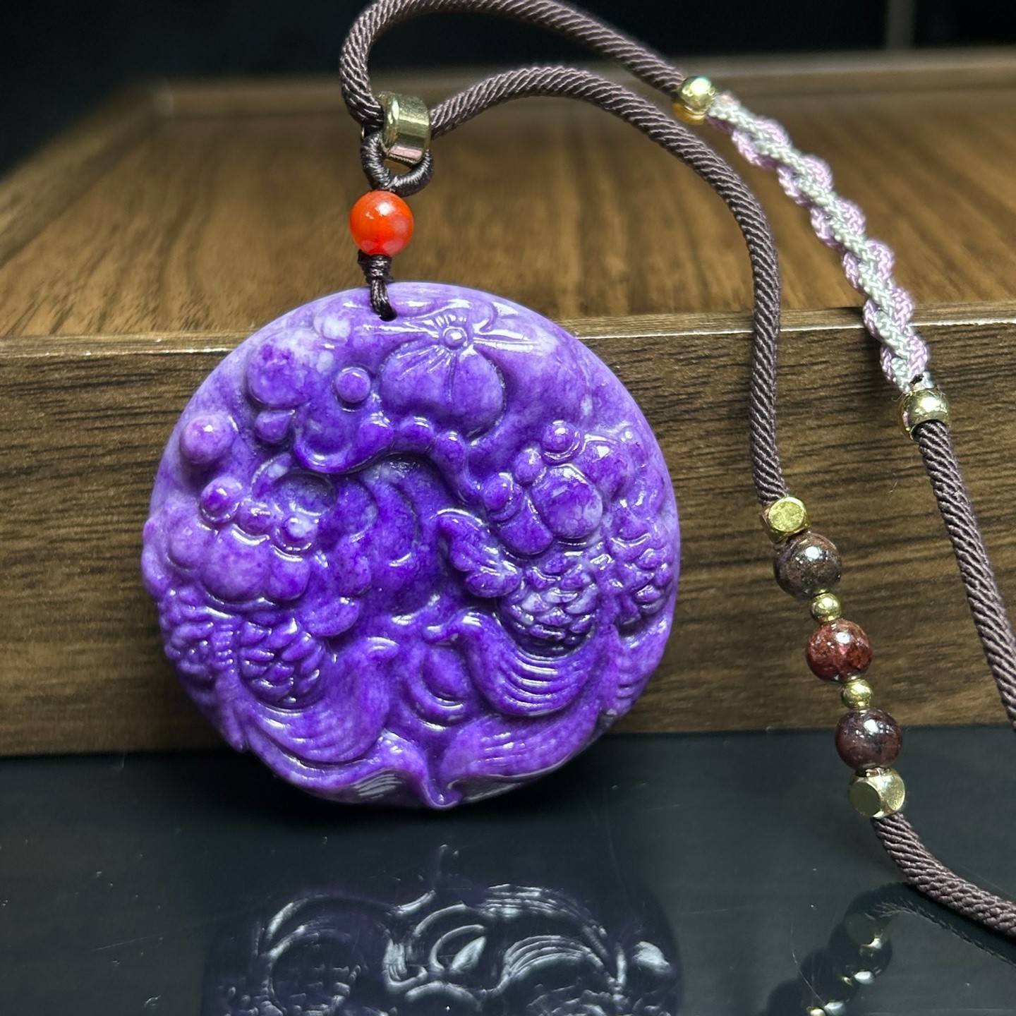 Nature purple Burmese Jade Jadeite Carved lucky charm amulet Pendant&Necklaces