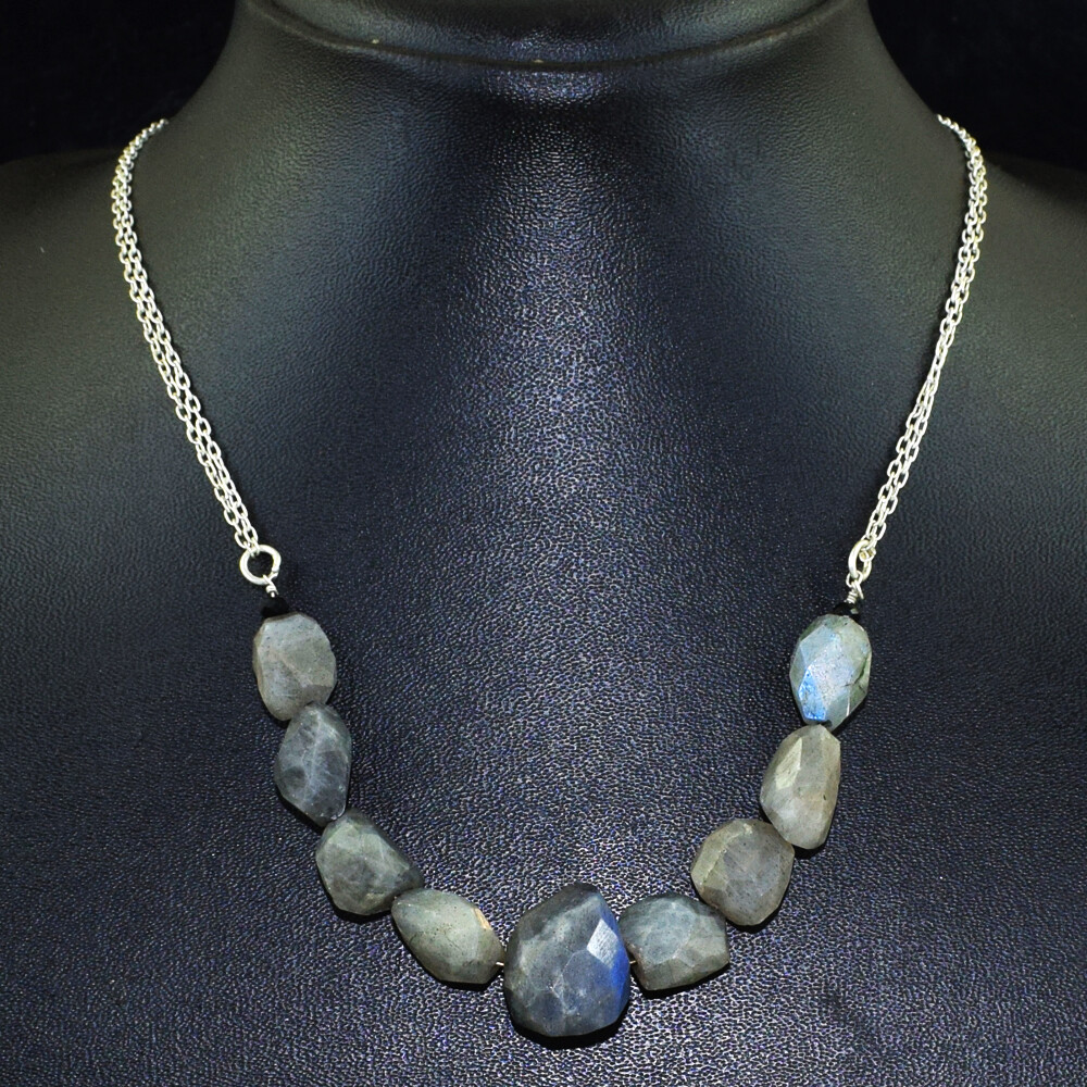 100.00 Cts Earth Mined Blue Flash Labradorite Faceted Beads Necklace NK 15E87
