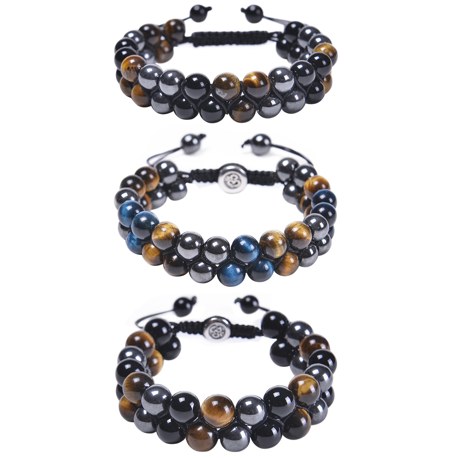 Men’s Energy Hematite Tiger Eye Stone Obsidian Beads Healing Bracelet Adjustable