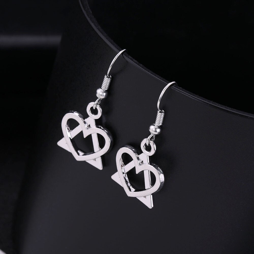 Love Triangle Superimposed Necklace Cute Heart Drop Earrings Femme Jewelry Sets