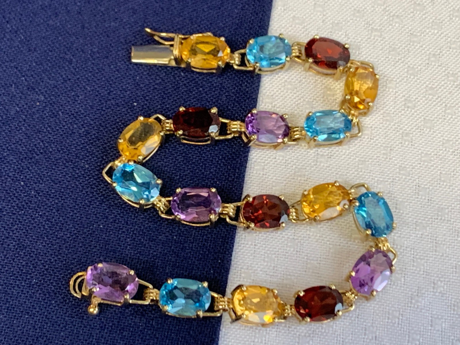 10K Yellow Gold Bracelet 7.69g Fine Jewelry 7″ Multicolor Stones *READ*