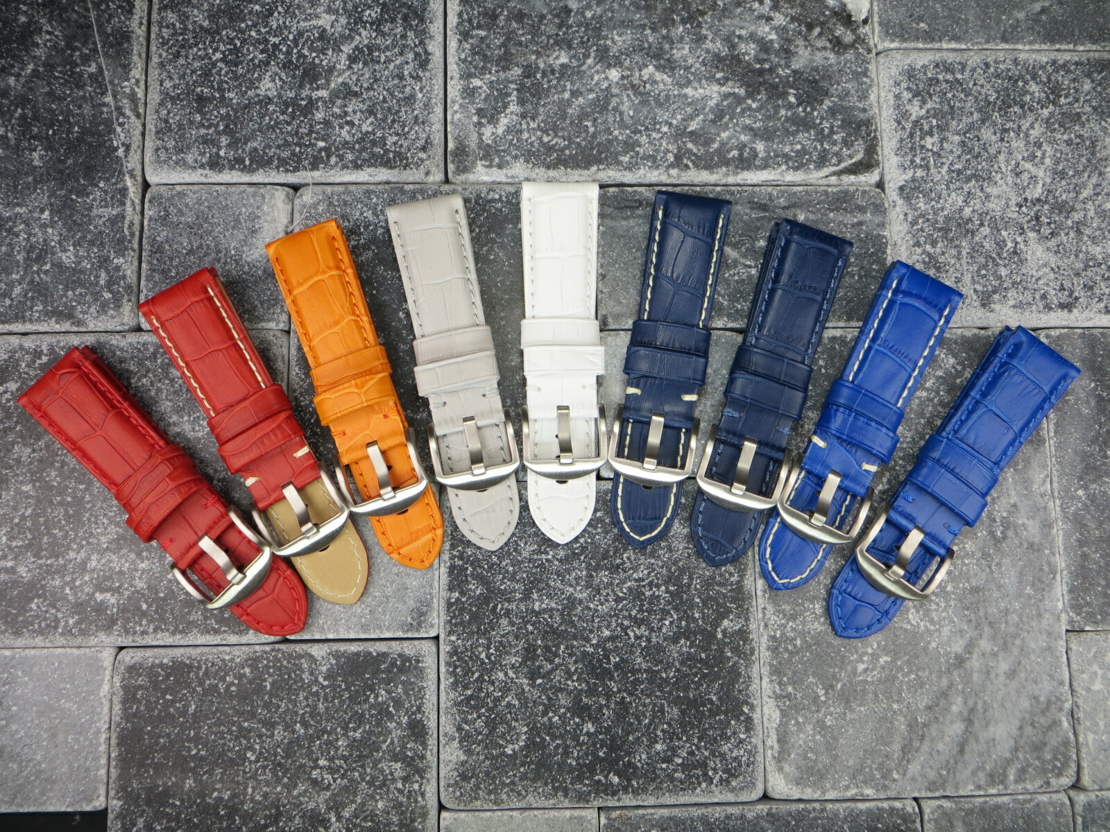 New 22mm Leather Watch Band Black Tang Tongue Strap for fits PANERAI White