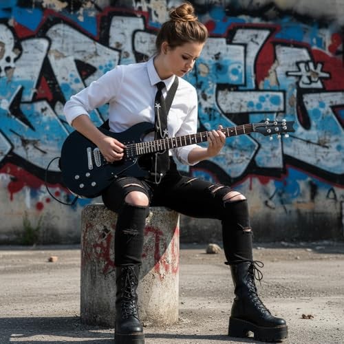 Ouligay Black Tie for Women Men Punk Neck Tie with Metal Chain Pre-Tied