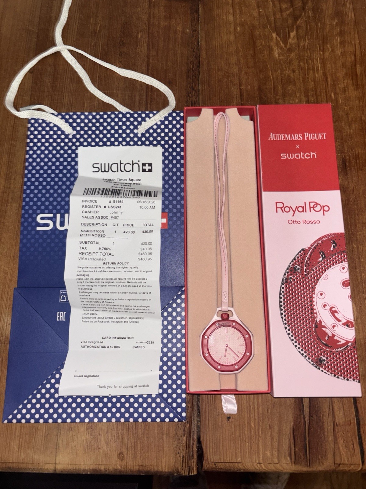 Swatch Royal Pop Otto Rosso Quartz Analog 23.9mm Red Case Pink Leather w/ Box