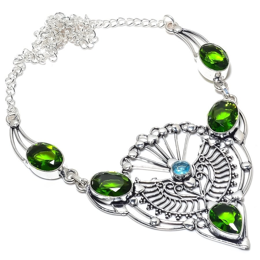 Green Peridot Gemstone Handmade 925 Sterling Silver Jewelry Necklace 18″
