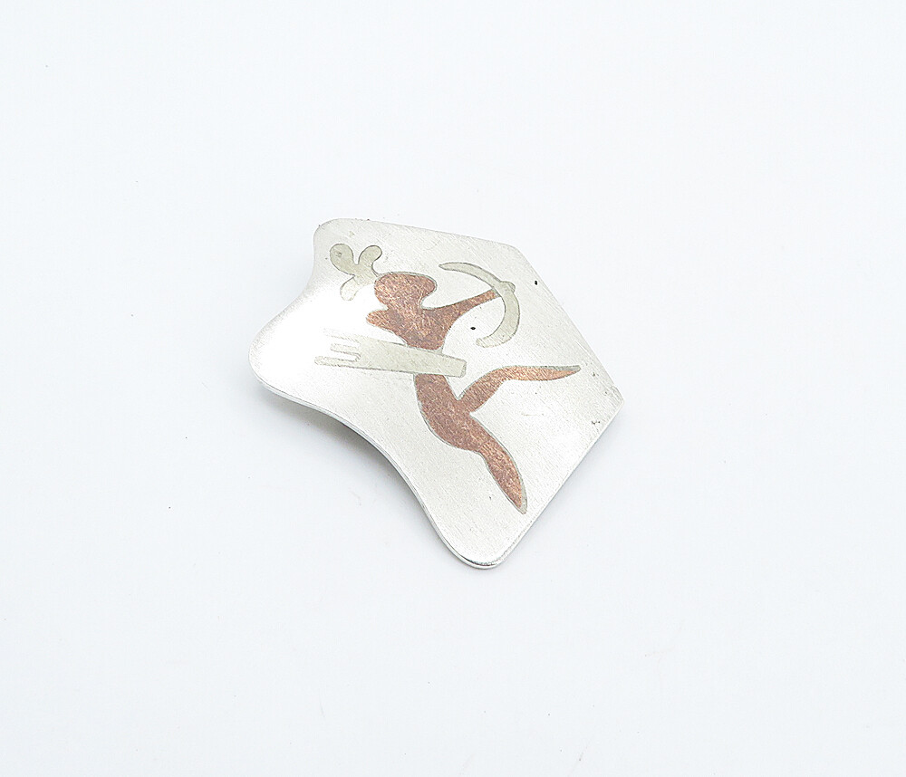 MEXICO 925 Sterling Silver Vintage 2 Tone Warrior Figure Brooch Pin BP2886