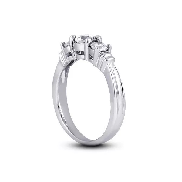Three Stone Engagement Ring 14K Gold Vintage Round 1.46 CT Natural Diamond J VS2