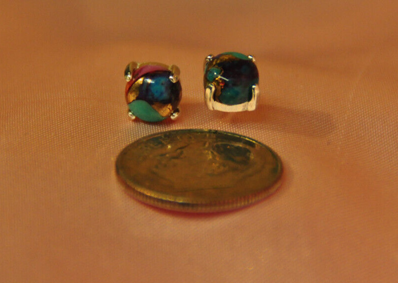 DALIHA COPPER TURQUOISE MULTI COLORED CABOCHON ROUND SHAPE 6MM STUDS
