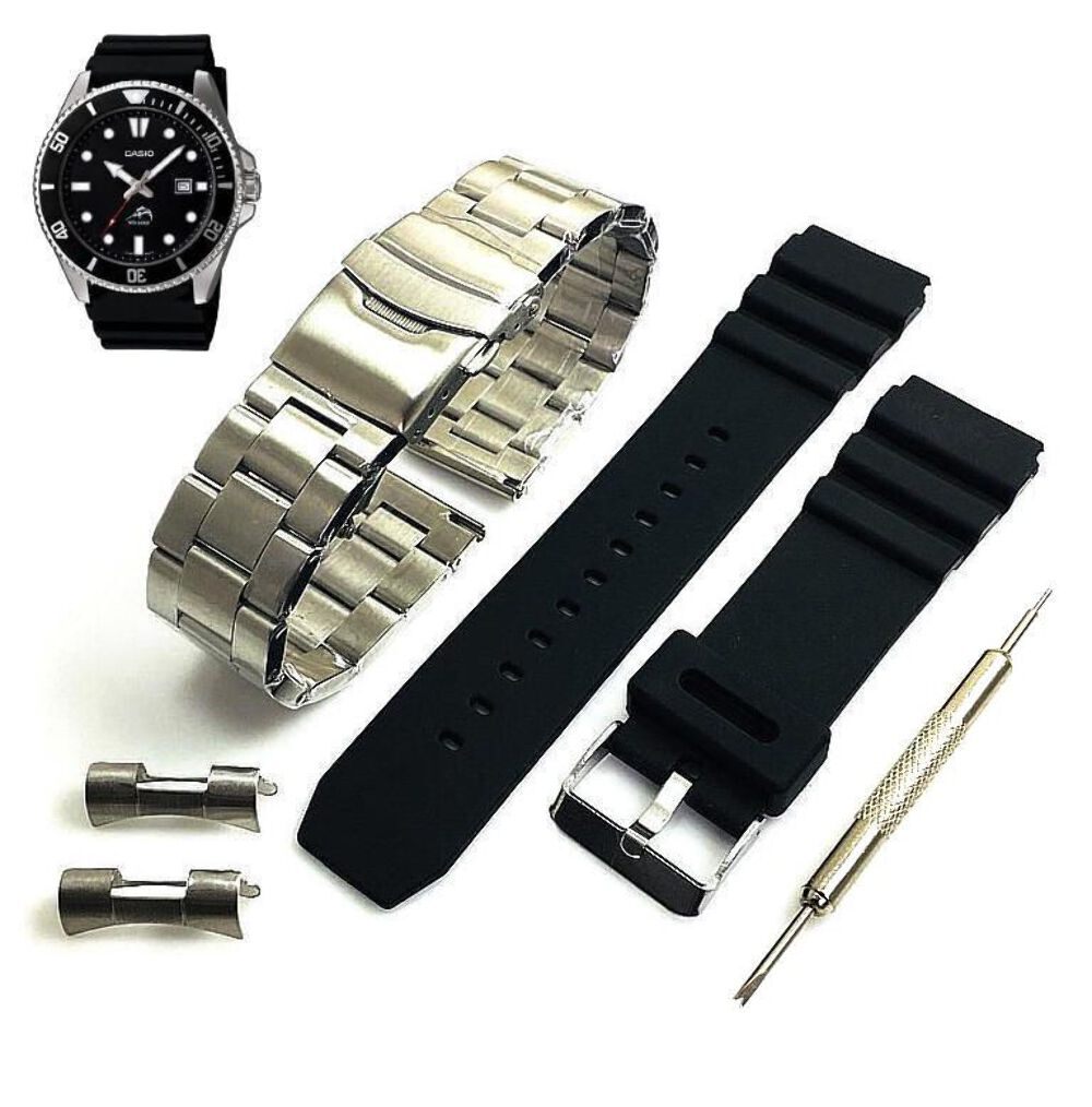 Metal Steel & Rubber Diver Watch Band Strap Fits Casio Duro MDV106 MDV-106 106B