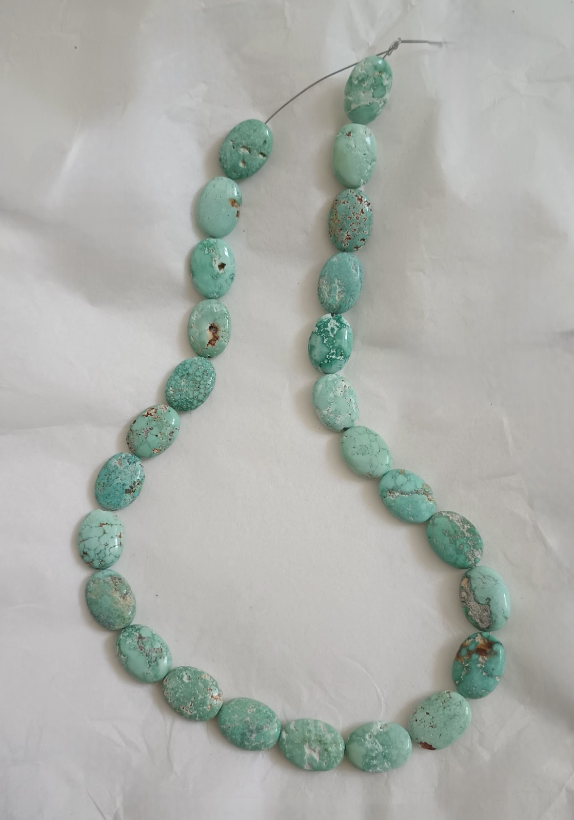 MEXICAN TURQUOISE 12-13 x 17 x 5-6MM OVAL CUSHION BEADS – 17.75″ Strand – 5296E
