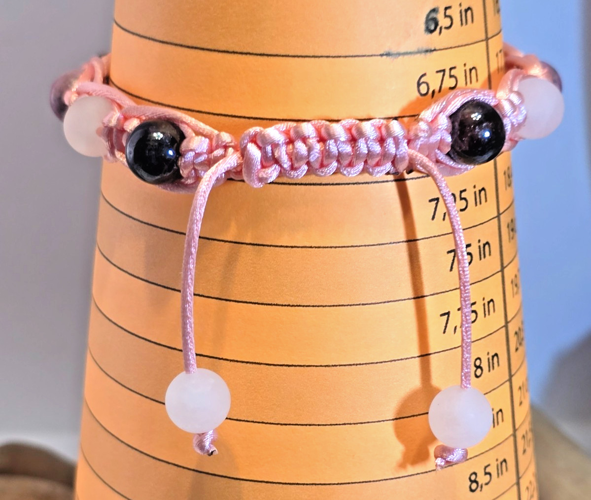 Macrame & Rhodonite, Rose Quartz & Amethyst Gemstone Bead Bracelet