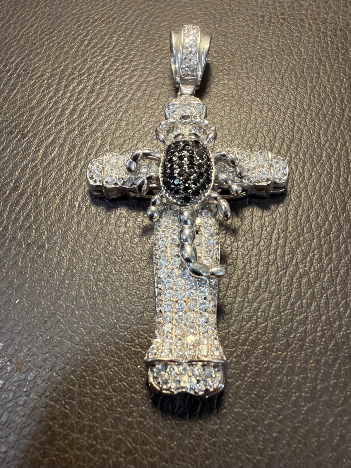 Beautiful 925 Sterling Silver large Zirconia Cross pendant 3.3/4 x 2, 7/8 inches