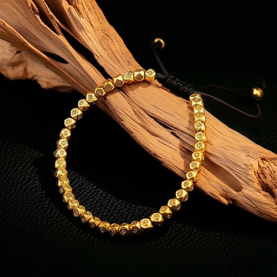Tibetan Buddhist Golden Copper Beads Lucky Protection Woman Man Bracelet Handmad