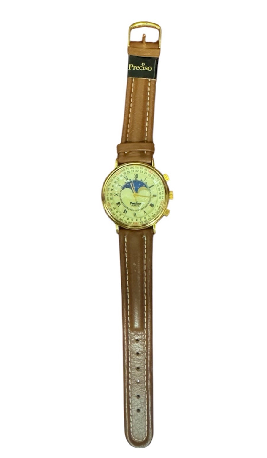 Preciso Quartz Calendar Moon Phase Quartz Watch Hour Unisex Mother of Pearl Dial