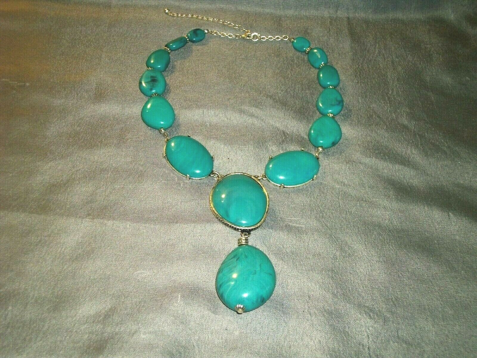 Women’s Necklace 16″ in Length Multi-Size Blue Plastic Beads up to 1 3/4″ Long