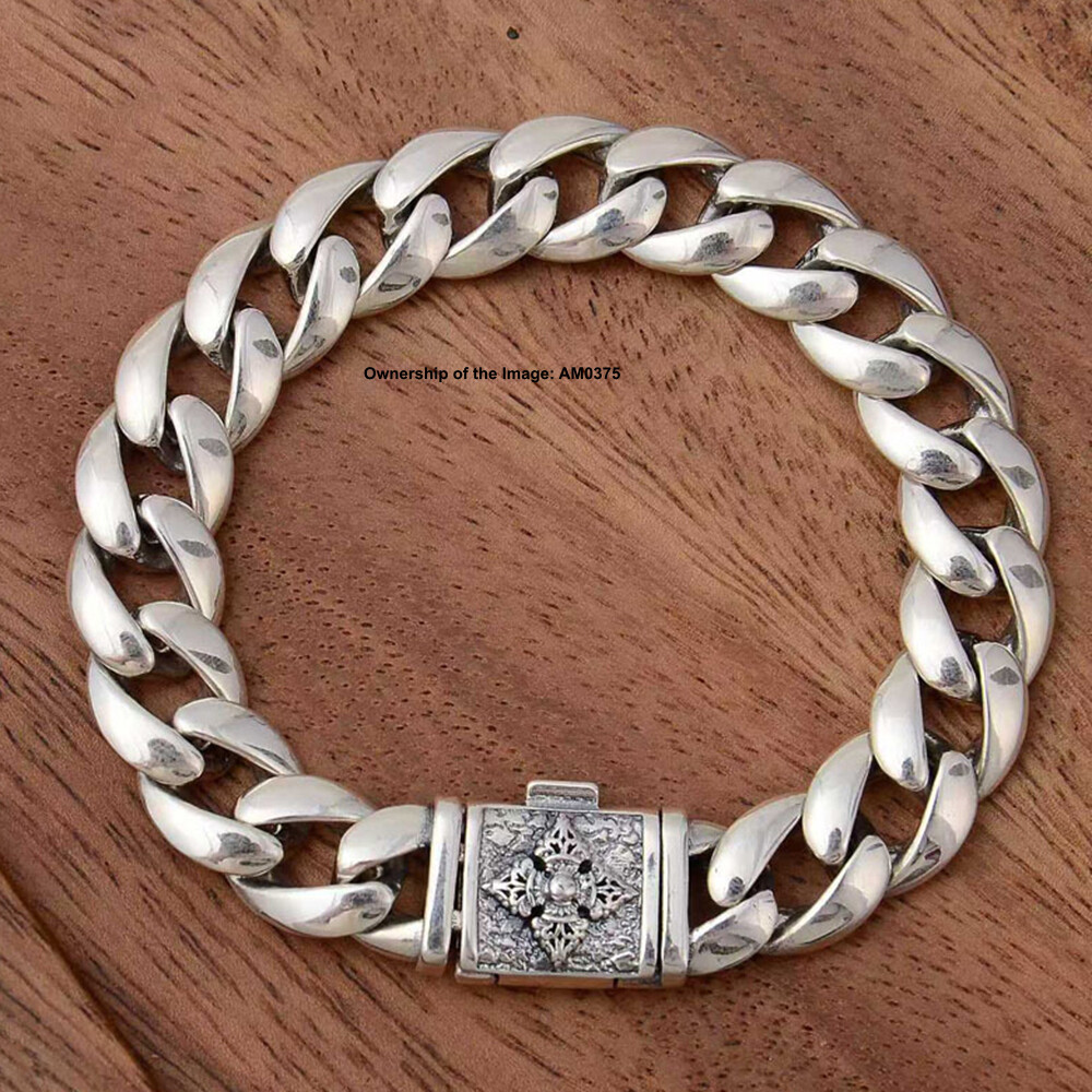 Real 925 Sterling Silver Bracelet 11.5mm Curb Link Men’s Bracelet 7.48-8.26inch