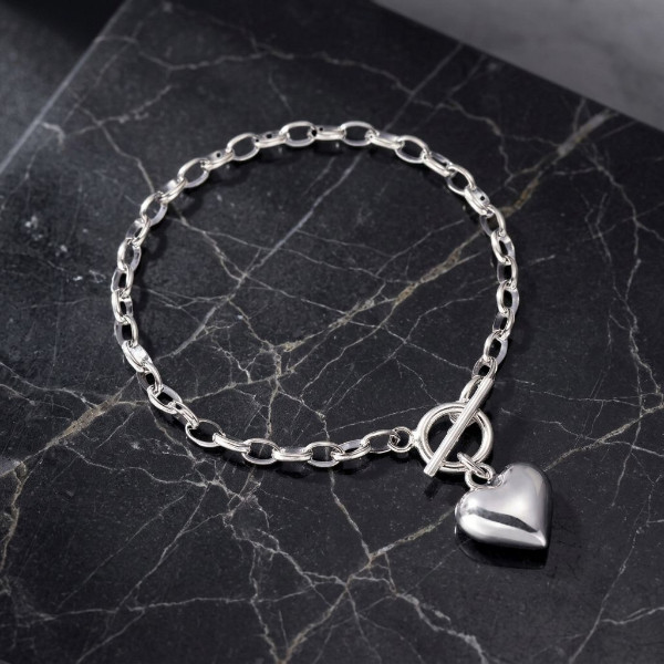 Women Beautiful Heart Charm Bracelet 925 Sterling Silver Girls Jewelry Gift