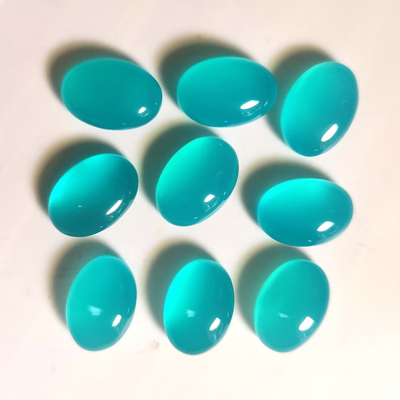 Natural Untreated Paraiba Chalcedony Loose Gemstone Oval Cabochon From India