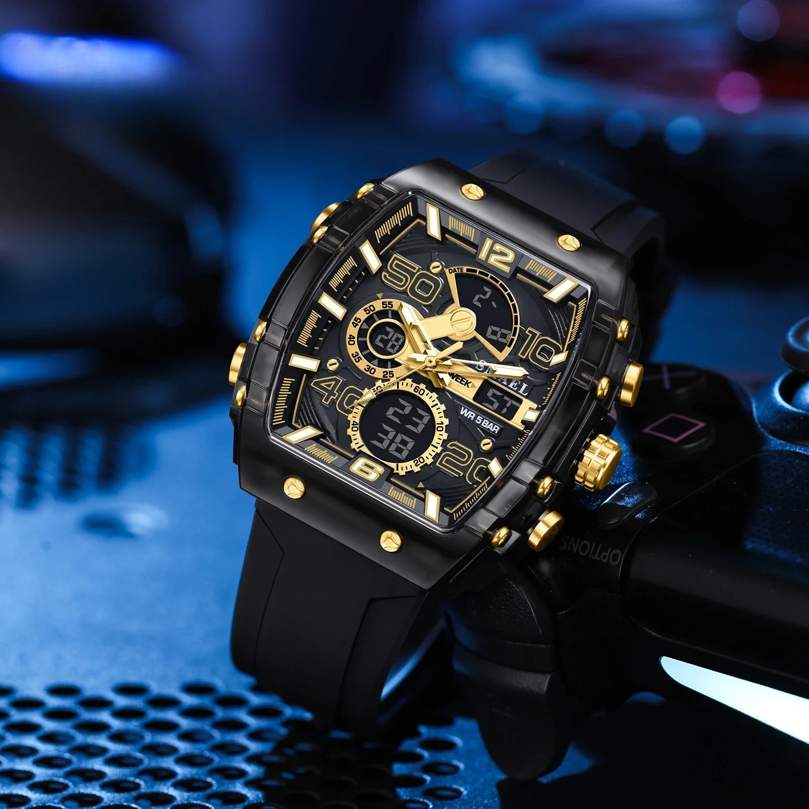 8109 Men’s Multifunctional Digital Sports Watch 50M Waterproof Dual Display LED