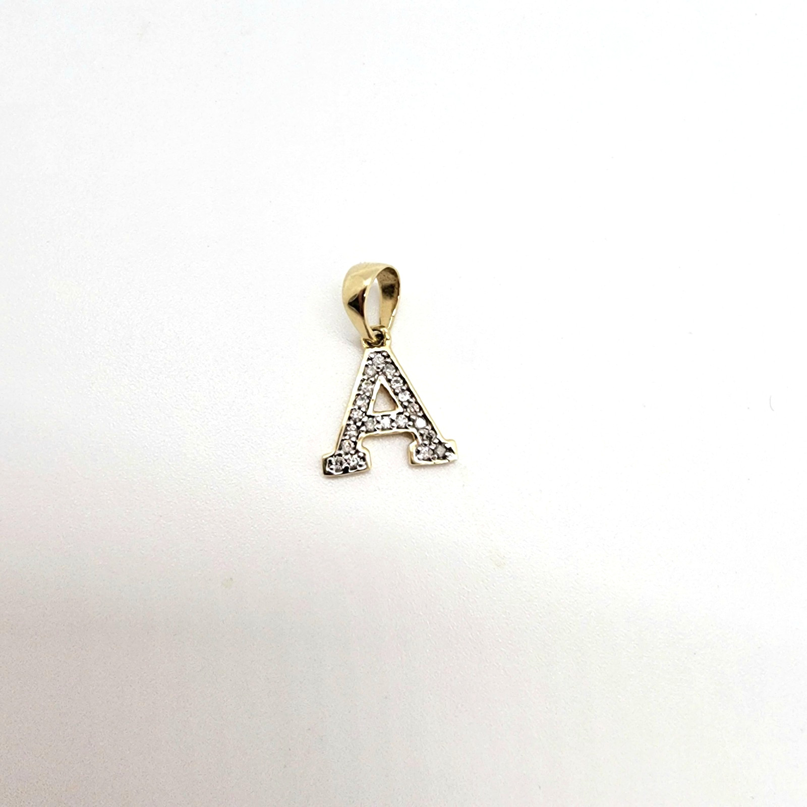 10K Yellow Gold Initial “A” Charm 0.10CTW Diamond Letter Pendant – w/o Chain