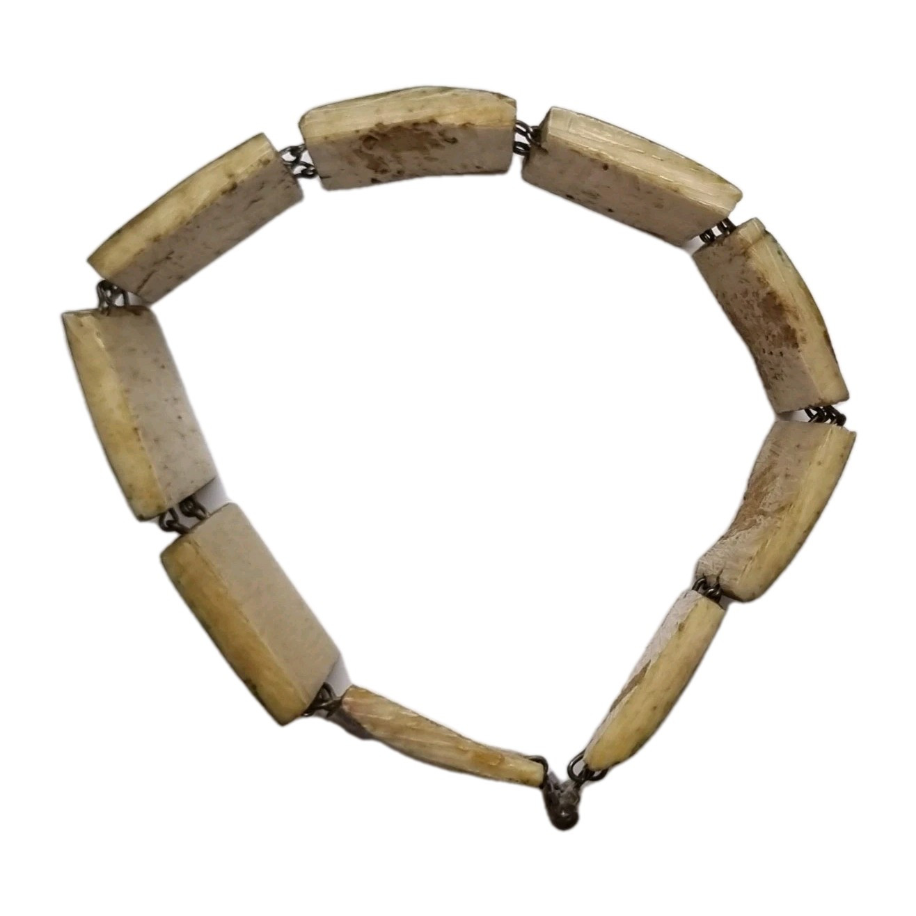 Antique Eastern European Folk Art Bone Panel Bracelet, Sterling Silver, c.1900