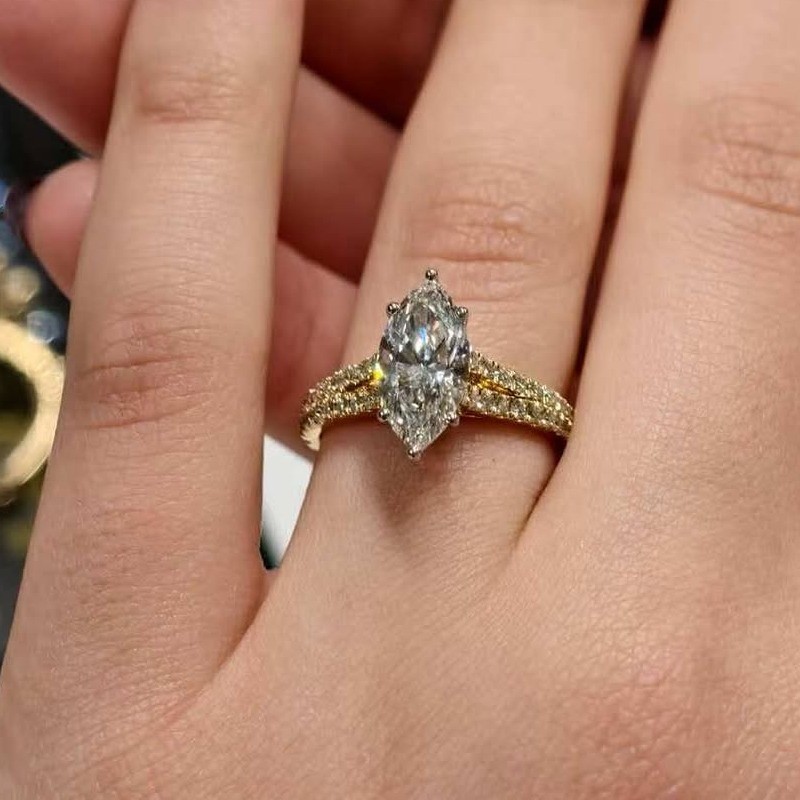 2.0CTW Marquise Moissanite Split Shank Engagement Ring 14k Multitone Gold Plated