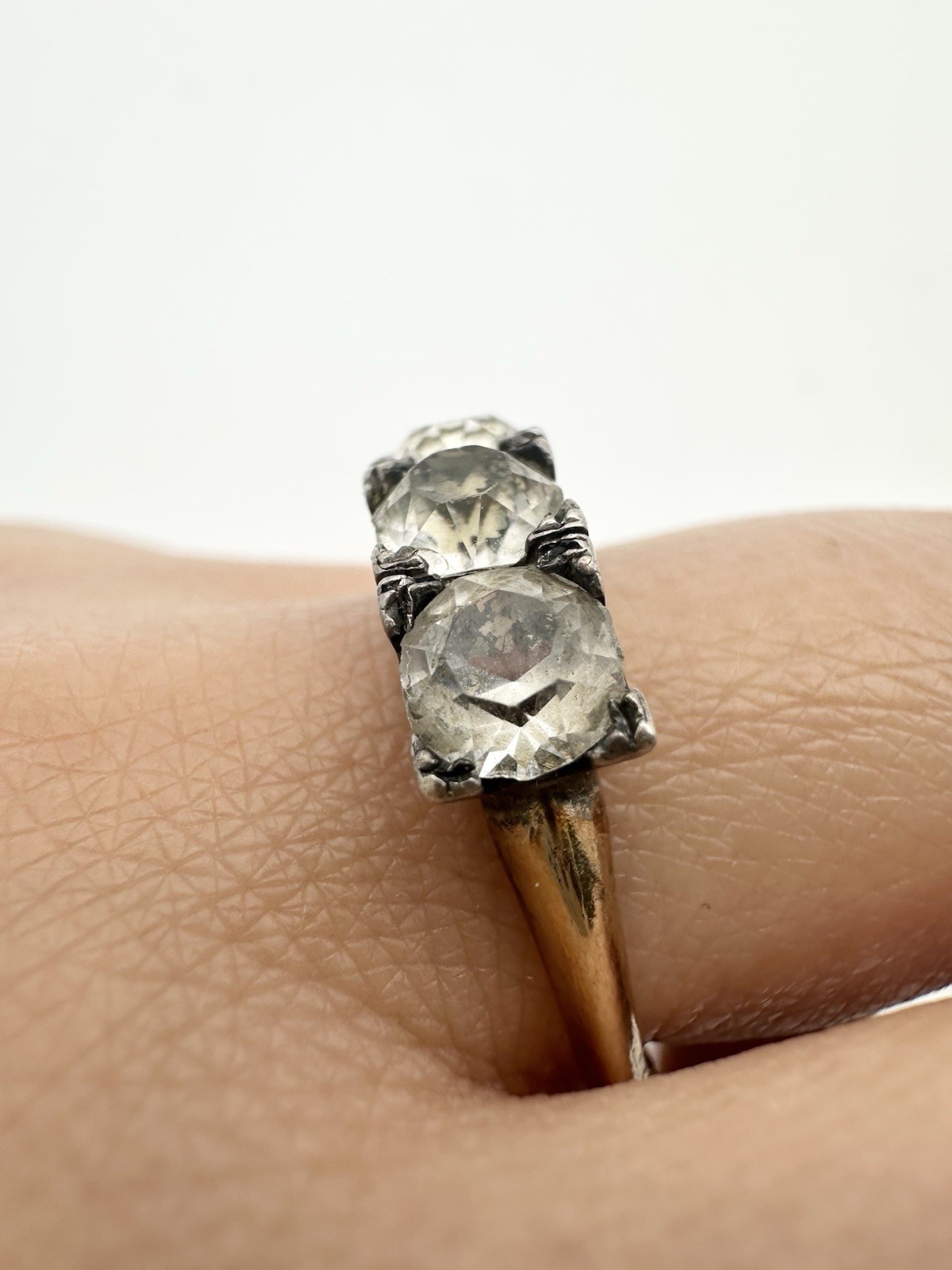Vintage 14k Gold Plated Sterling Top Rhinestone Ring Size 7.85